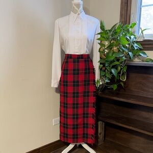 Red & Black Vintage Tartan Plaid Maxi Skirt